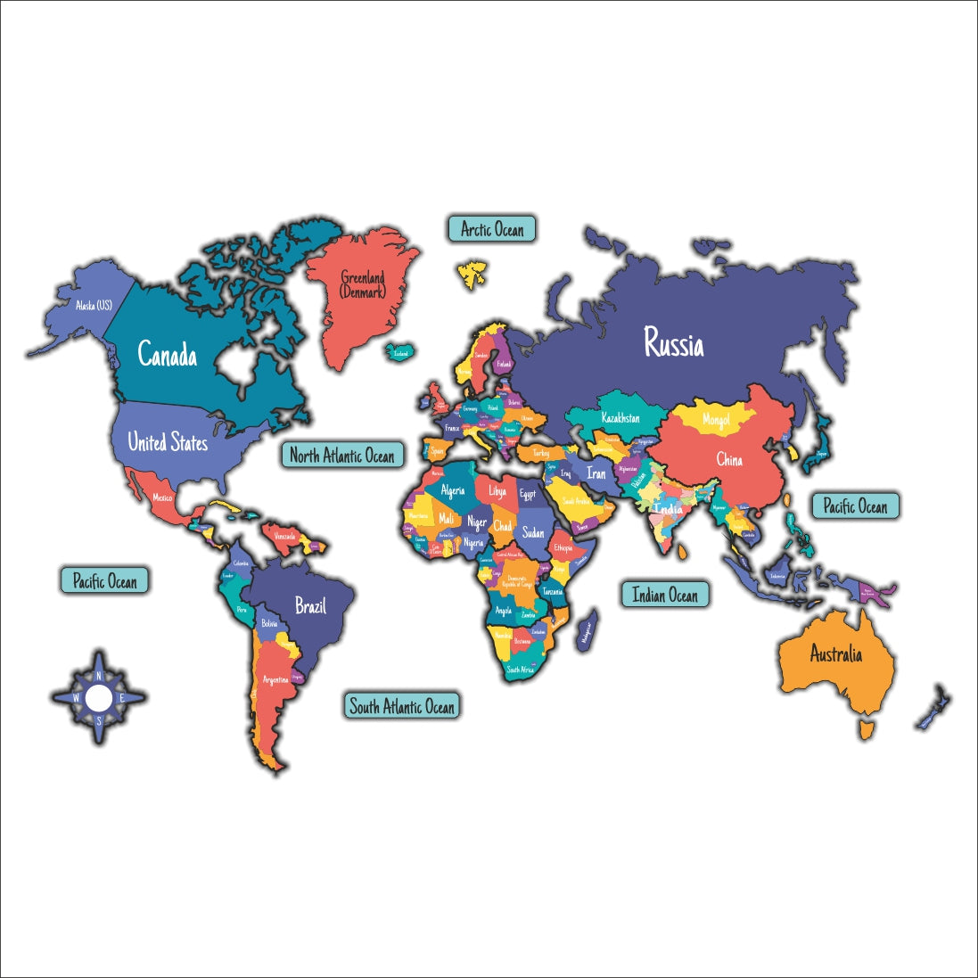 Wooden 3D World MAP Decor - The World in Layers Map