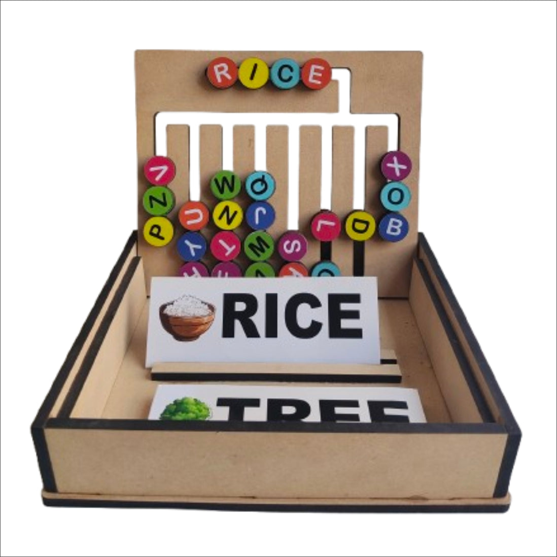 Wooden Pack and Play word making game for kids