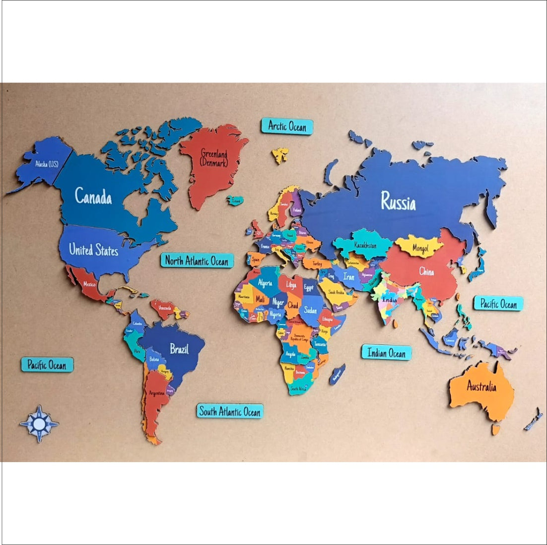 Wooden 3D World MAP Decor - The World in Layers Map