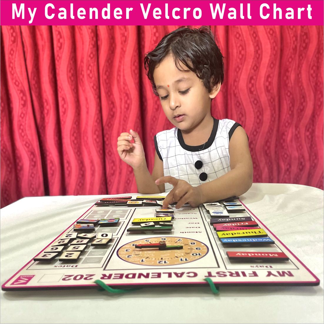 Wooden My First Calendar Activity Learning Board- Velcro Based for Kids