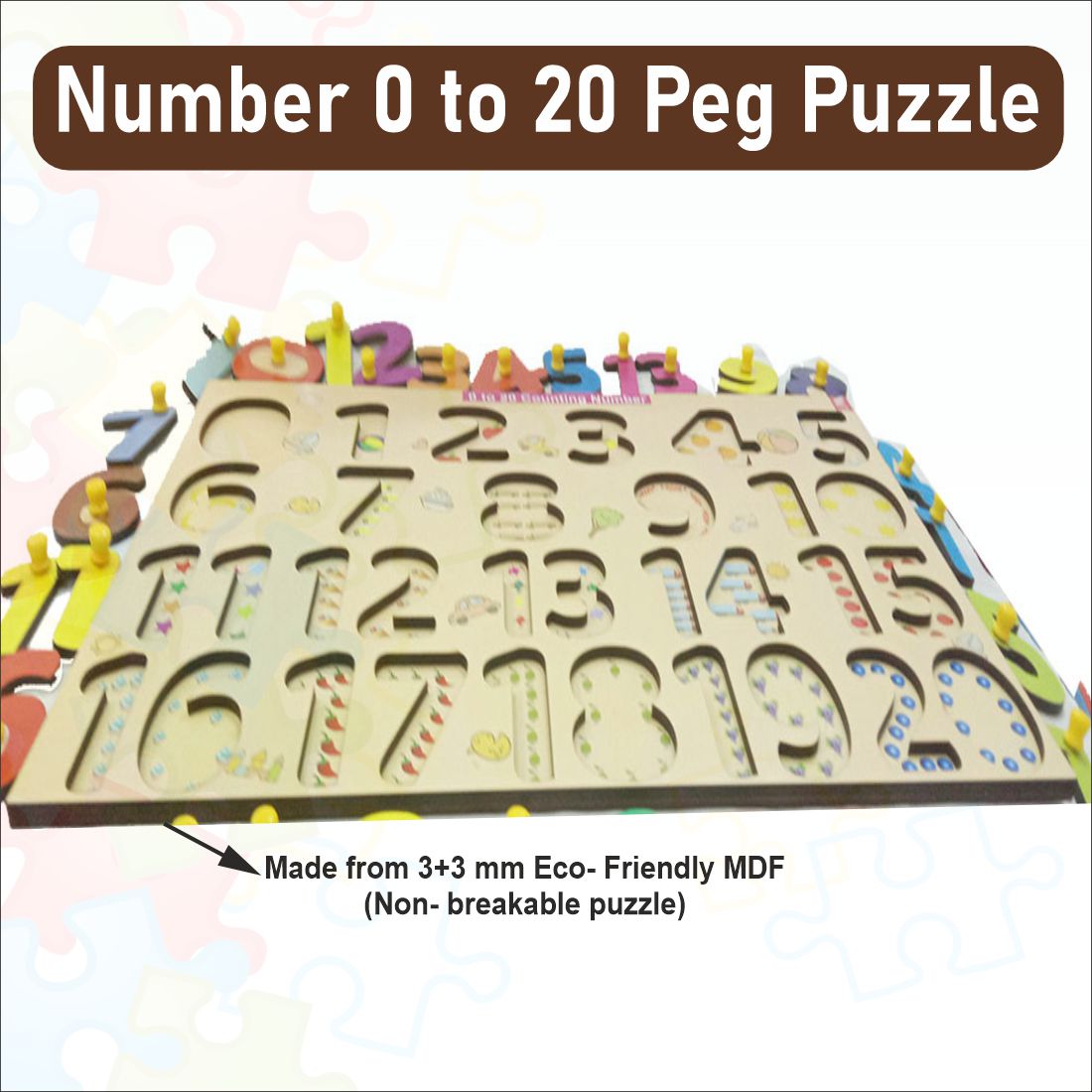 Wooden Numbers 0-20 Peg Board Puzzle- 12*18 inch