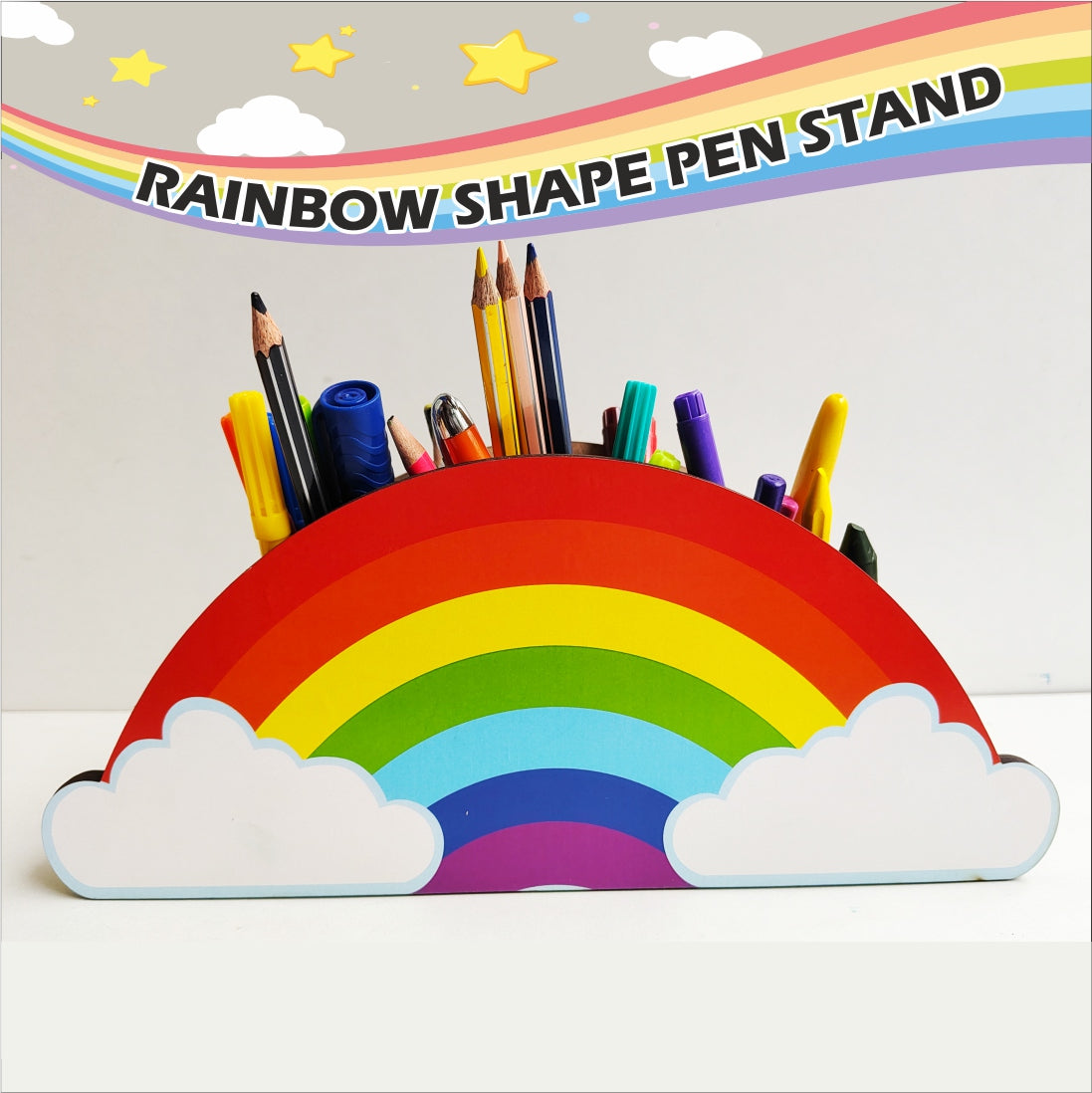 Rainbow Theme Pen Stand Wooden