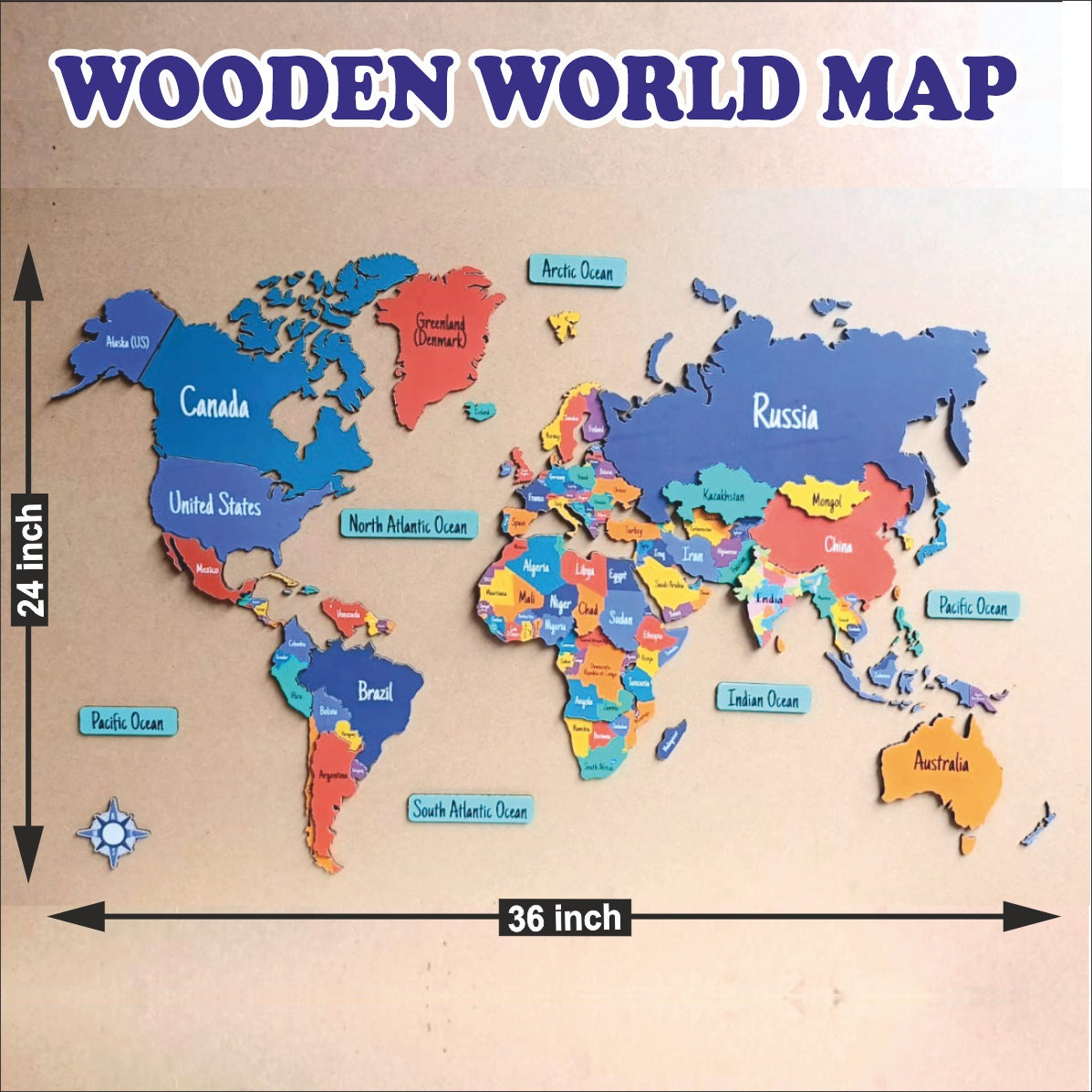 Wooden 3D World MAP Decor - The World in Layers Map