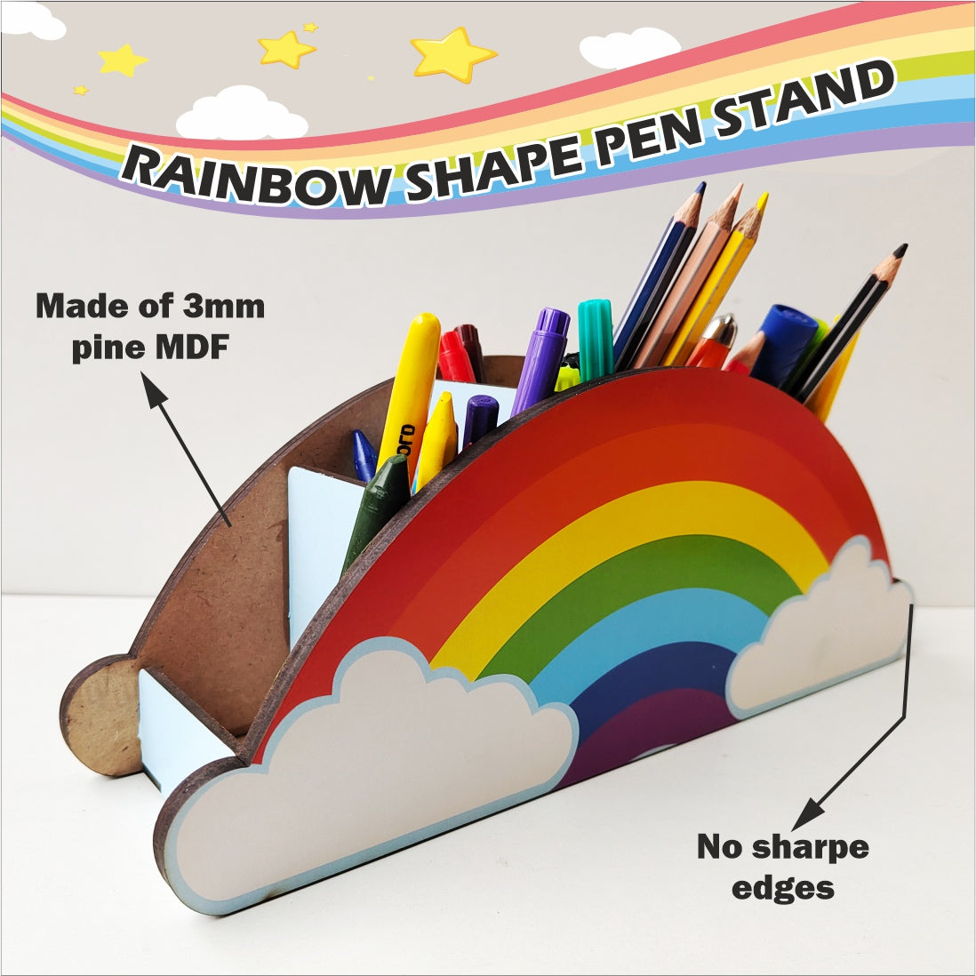 Rainbow Theme Pen Stand Wooden