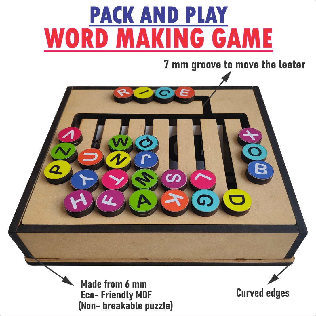 Wooden Pack and Play word making game for kids