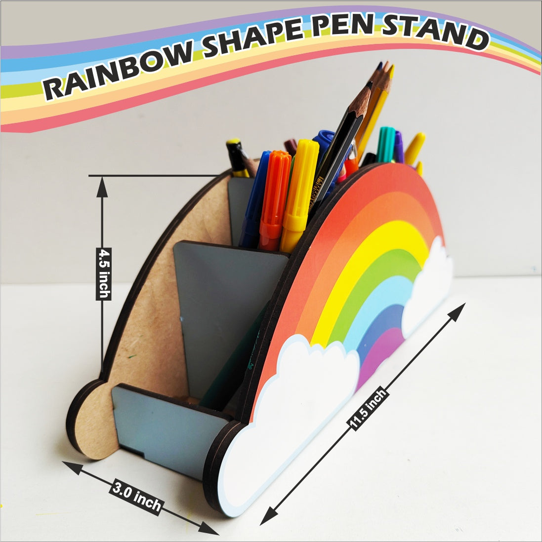 Rainbow Theme Pen Stand Wooden