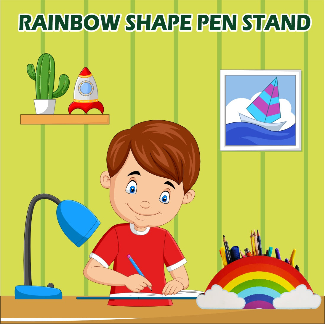 Rainbow Theme Pen Stand Wooden