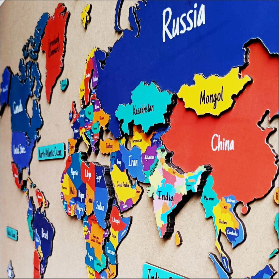 Wooden 3D World MAP Decor - The World in Layers Map