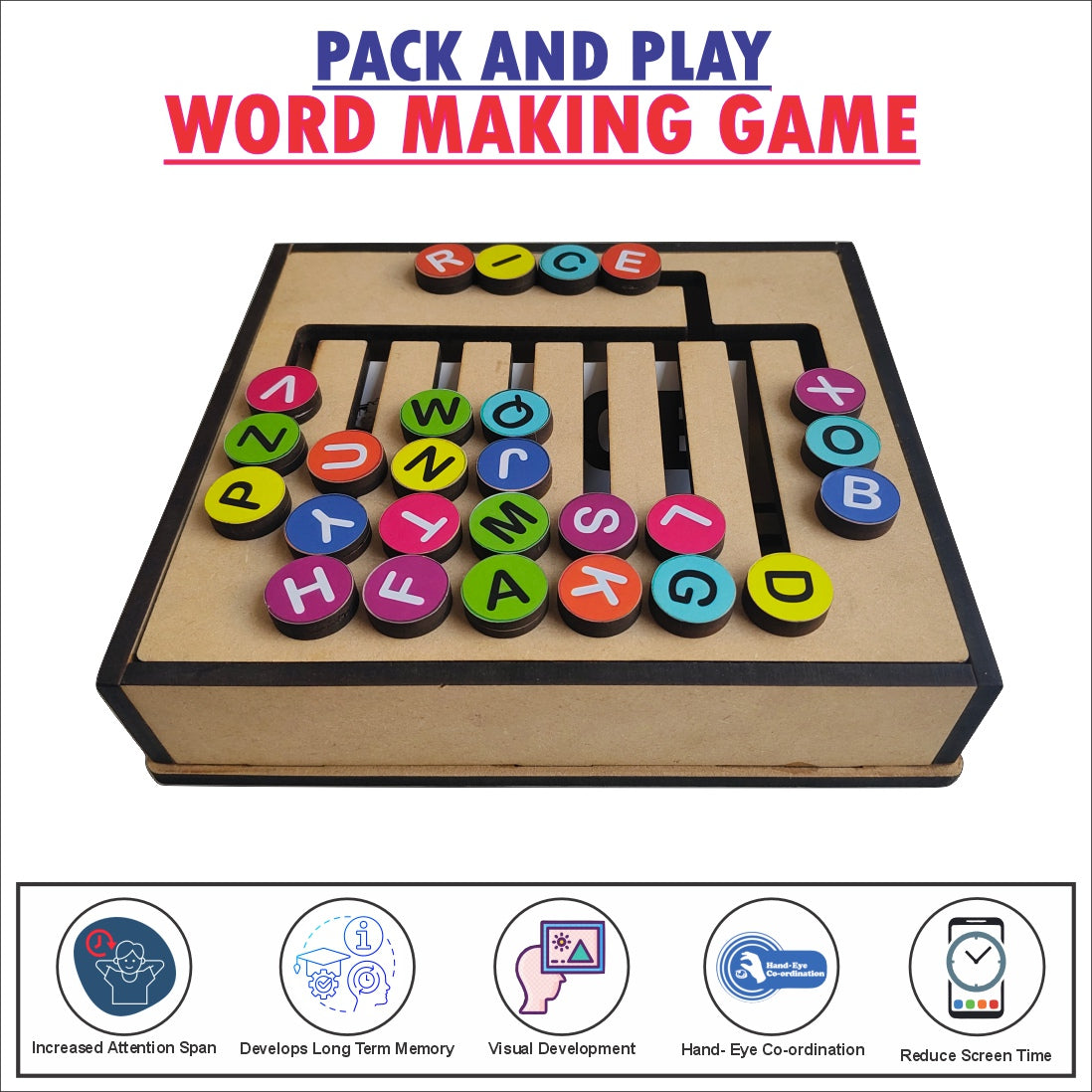 Wooden Pack and Play word making game for kids