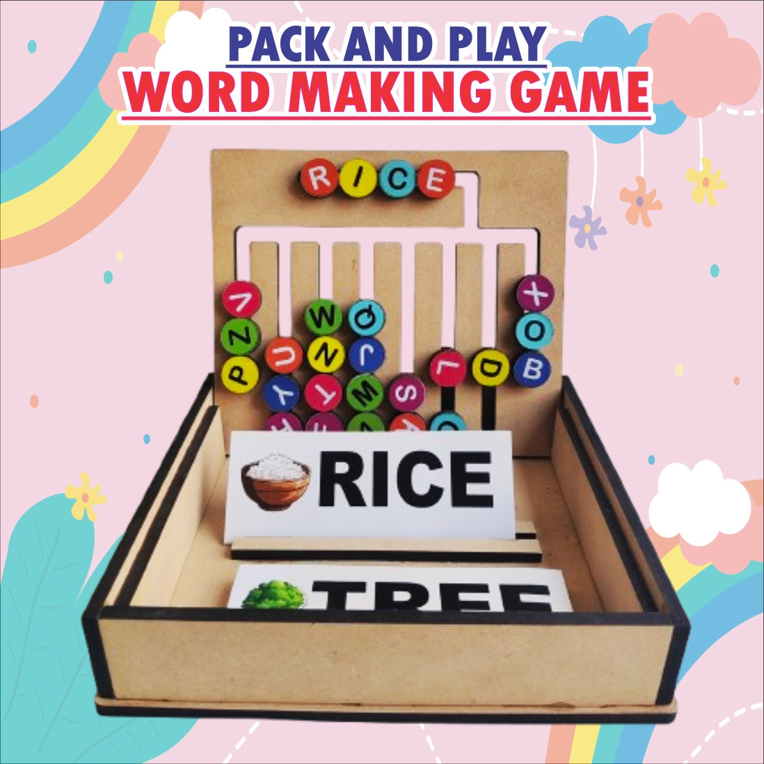 Wooden Pack and Play word making game for kids