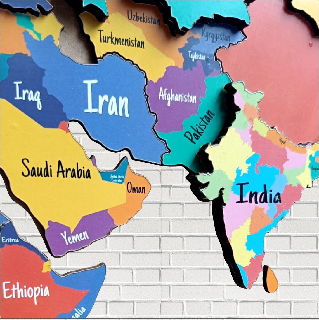 Wooden 3D World MAP Decor - The World in Layers Map