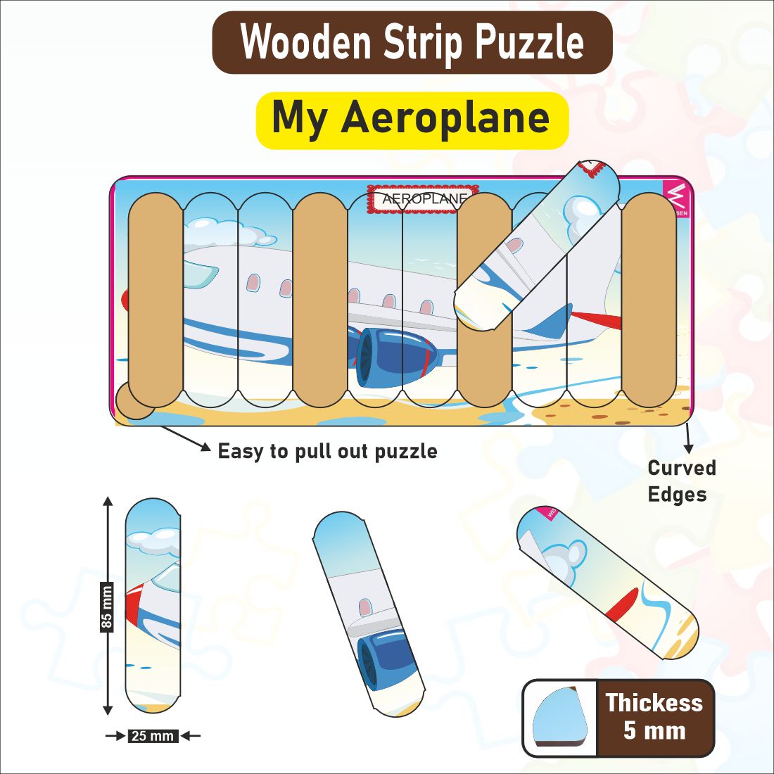 Wooden Strip Puzzle -My Aeroplane Design -9*4 inch