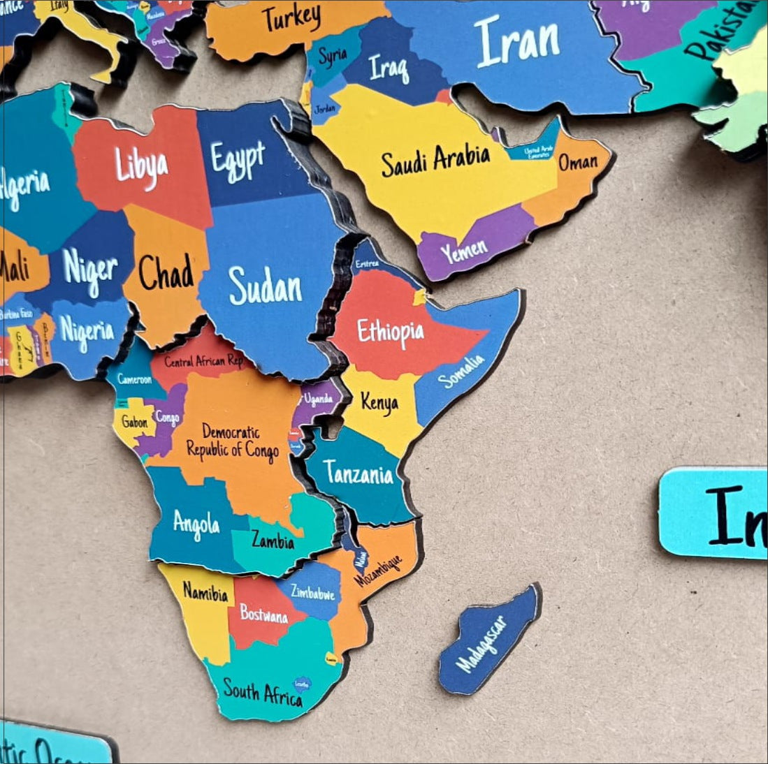 Wooden 3D World MAP Decor - The World in Layers Map