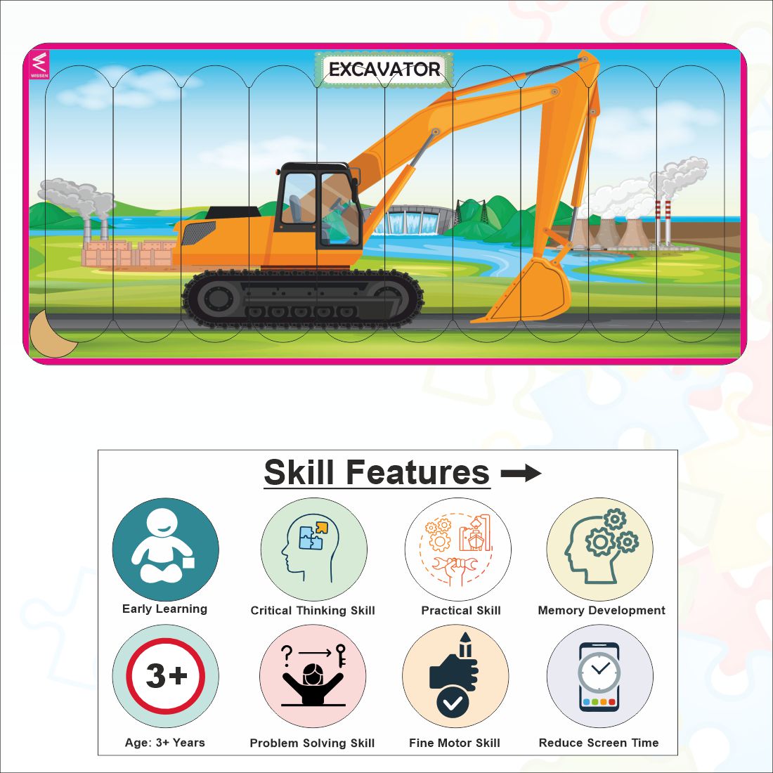 Wooden Strip Puzzle -My Excavator Design -9*4 inch