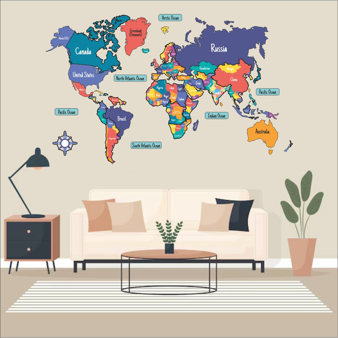 Wooden 3D World MAP Decor - The World in Layers Map