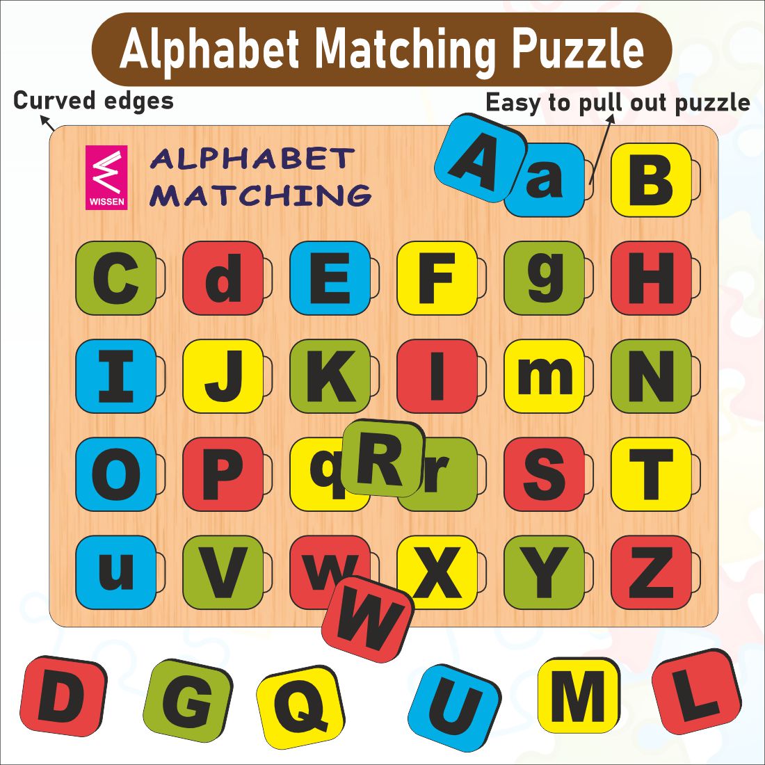Wissen English Learning Kit for Kids Age 3–4 Years | Wooden Alphabet Matching Puzzle, Capital & Small Letter Tracing Boards & Alphabet Matching Game | Preschool Educational Toys for Early Learning