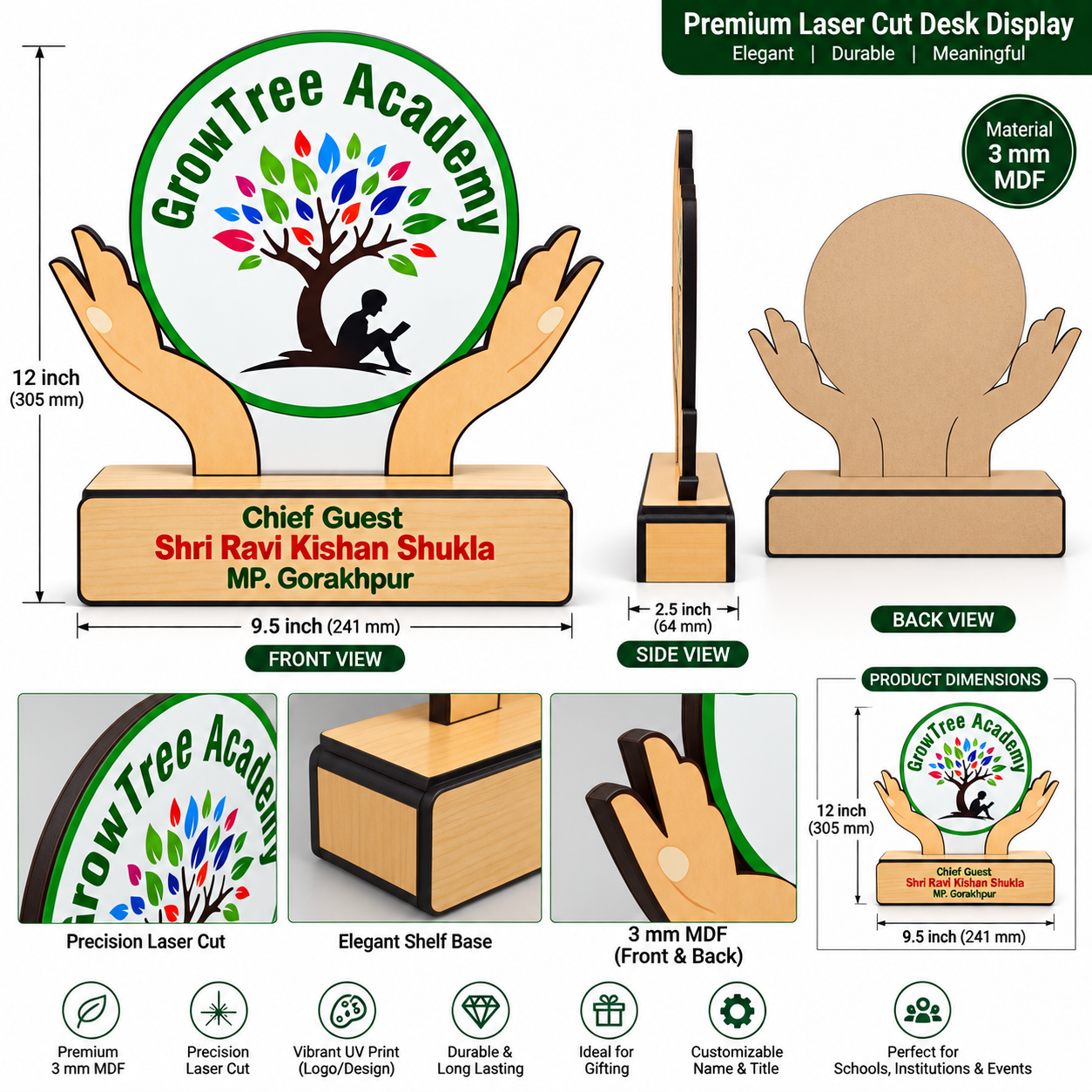 Hands of Growth Memento - 3 mm laser cut design trophy