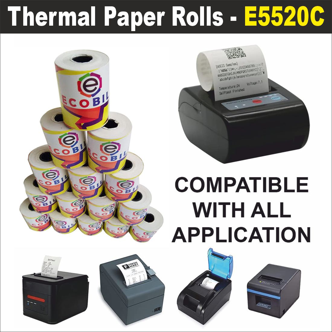 Ecobill Thermal paper Pack of 75 rolls POS till Cash Register Machine rolls -57 mm *40 mm dia -approx 16-18 m length roll- 70 gsm for printing receipt