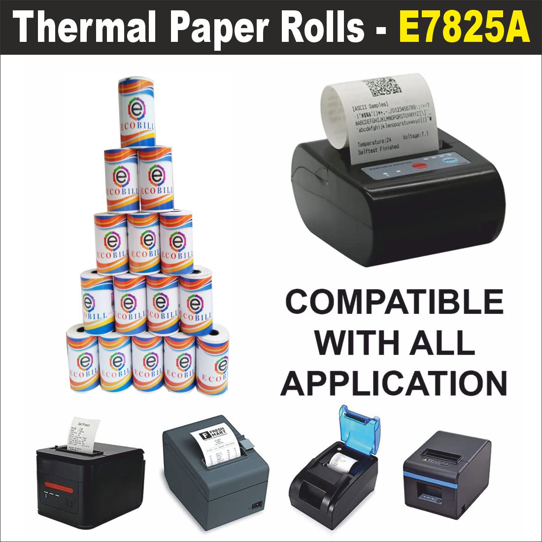 Ecobill Thermal paper Pack of 50 rolls POS till Cash Register Machine rolls -78 79 mm *40 mm dia -approx 23-25 m length roll- 50 gsm for printing receipt
