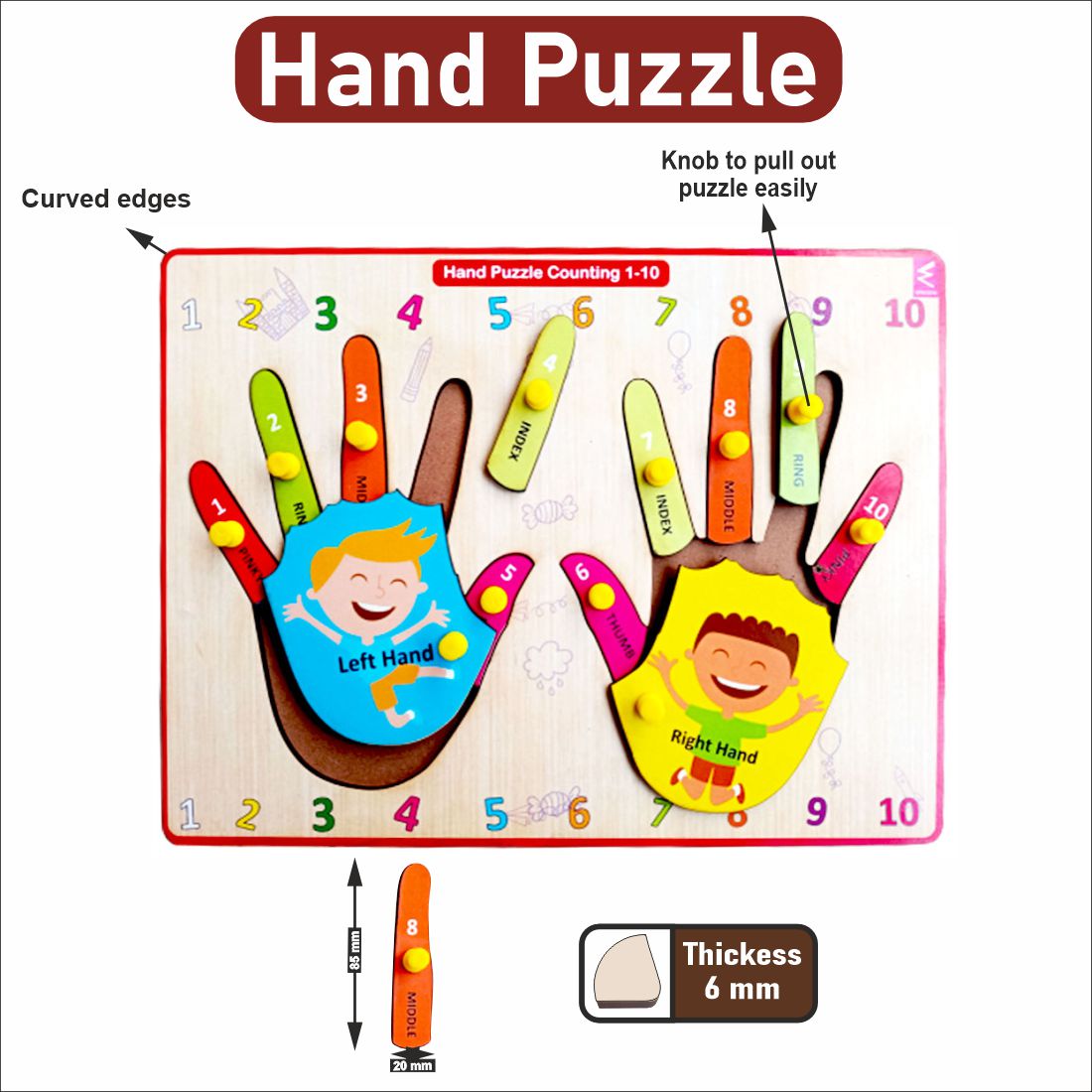 Wooden Hand Counting Peg Board Puzzle- 12*9 inch