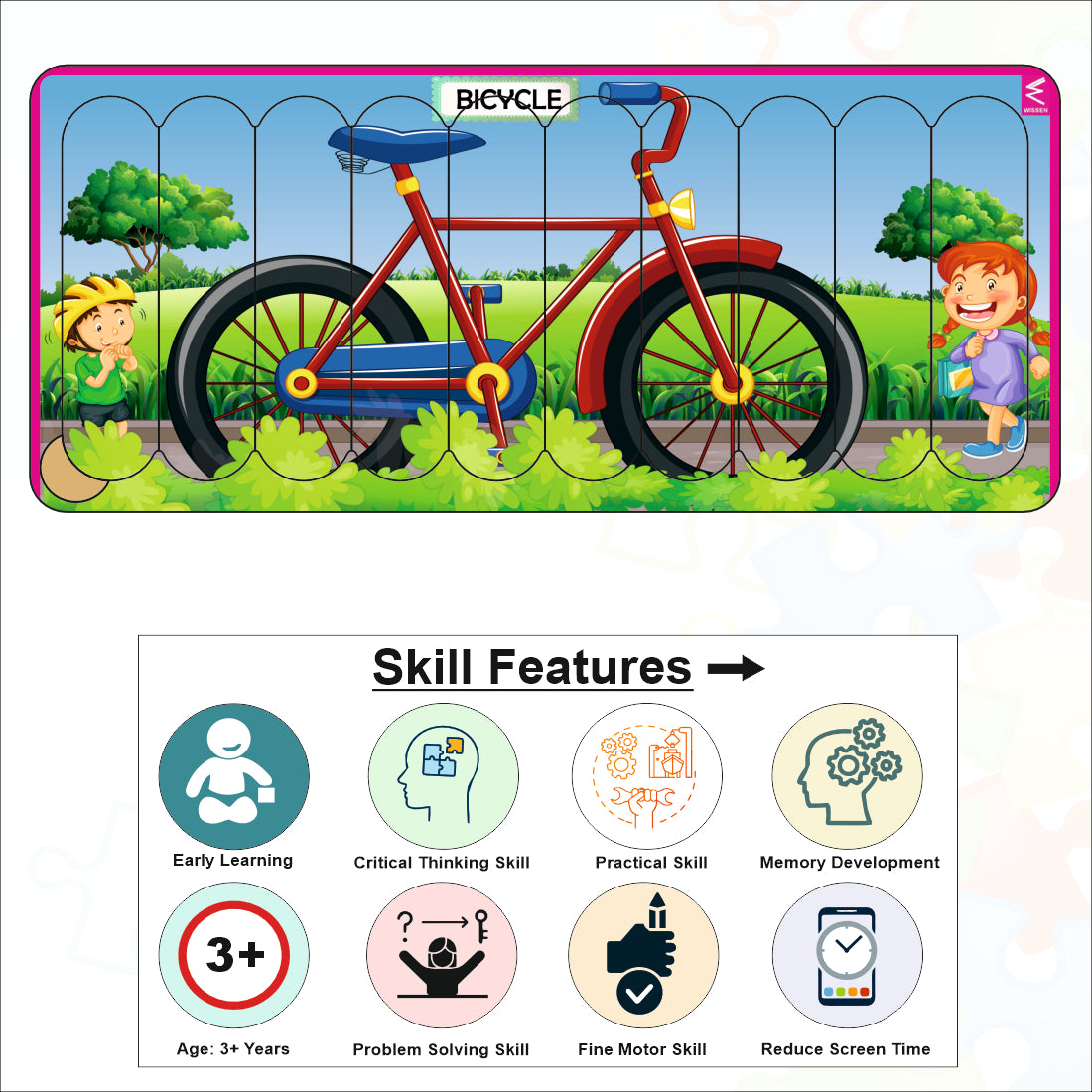 Wooden Strip Puzzle -My bicycle Design -9*4 inch