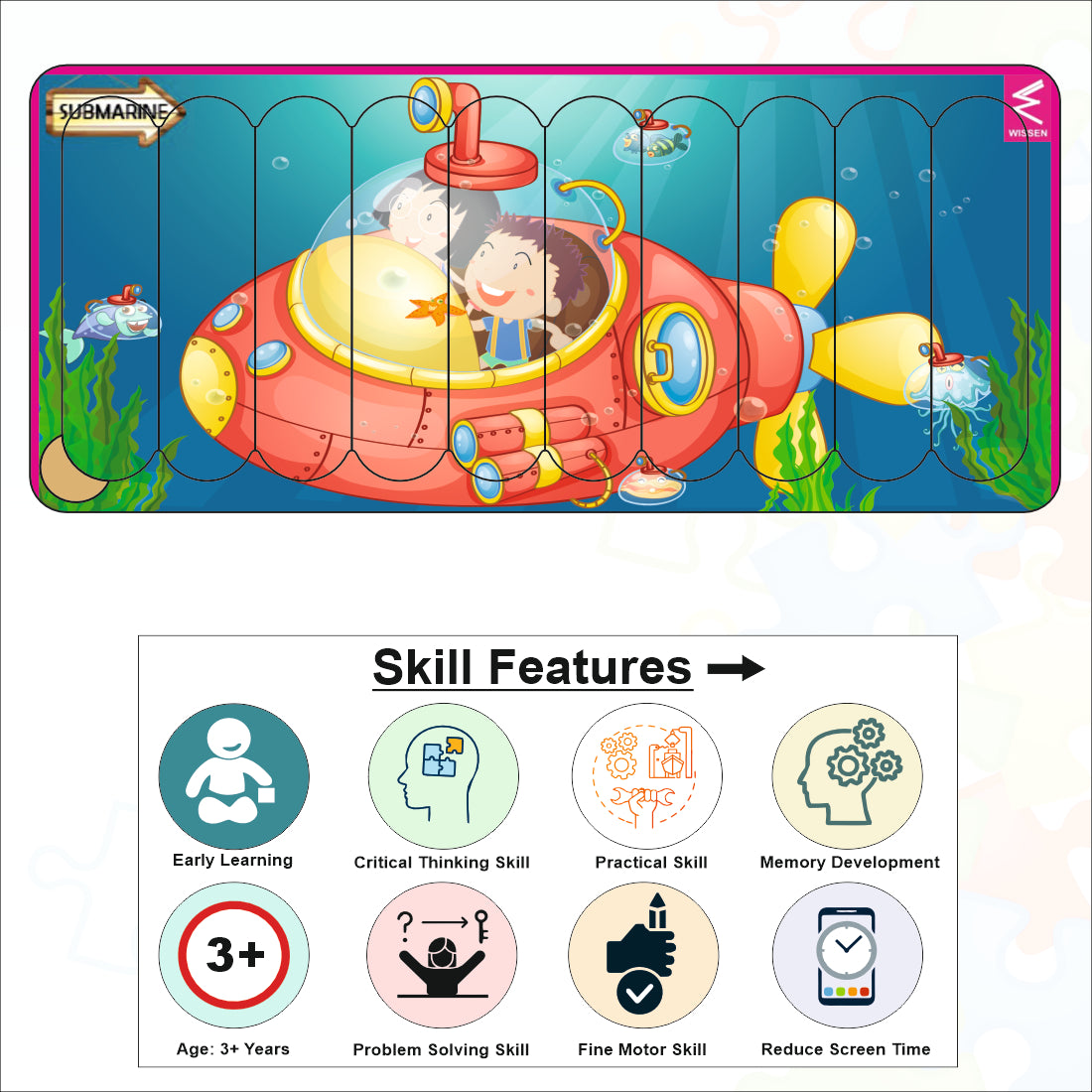 Wooden Strip Puzzle -My Submarine Design -9*4 inch