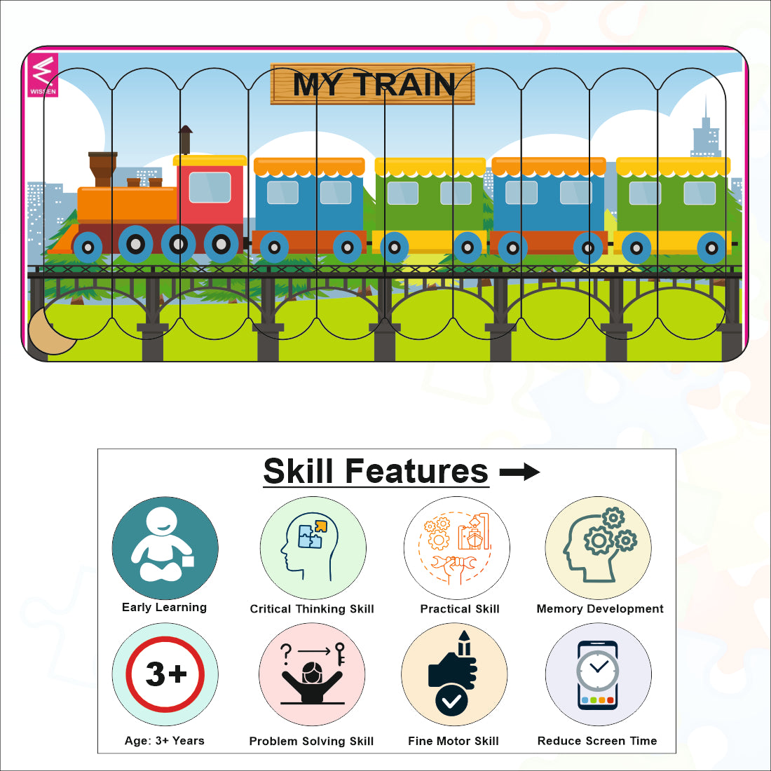 Wooden Strip Puzzle -My Train Design -9*4 inch