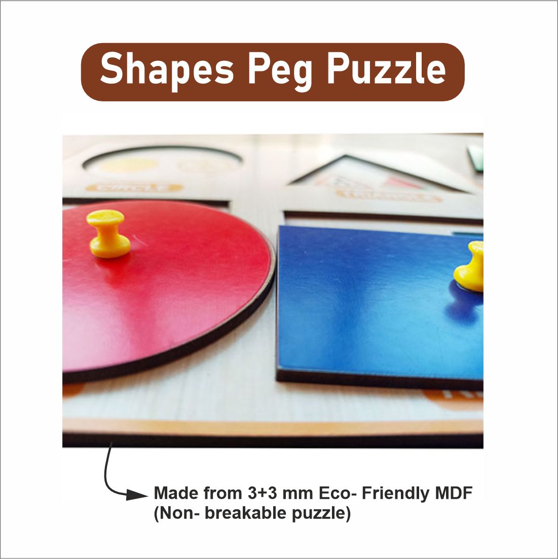 Wooden Hide and See Shape Peg Board Puzzle- 9*9 inch