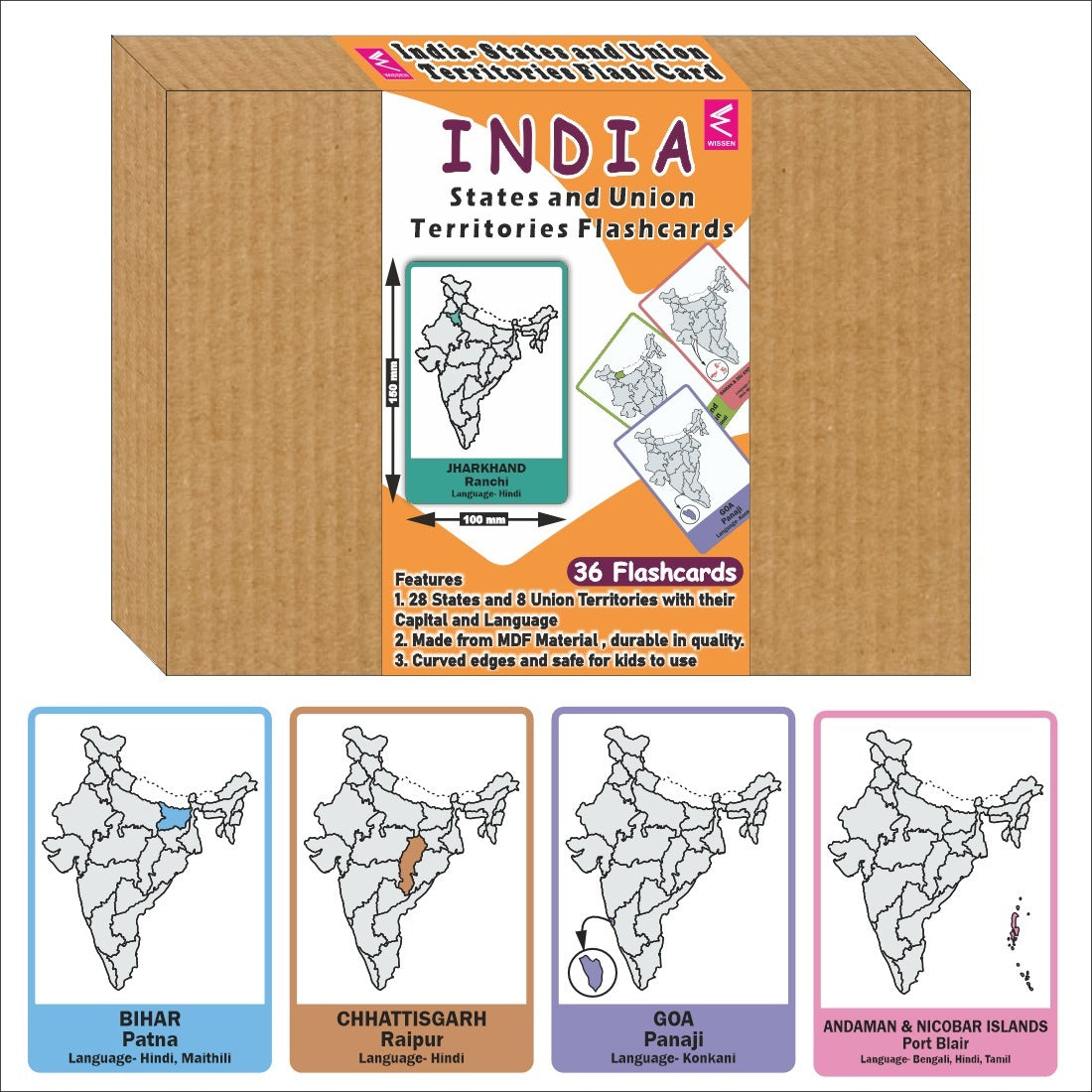 Wooden(MDF) India Map Flash Cards