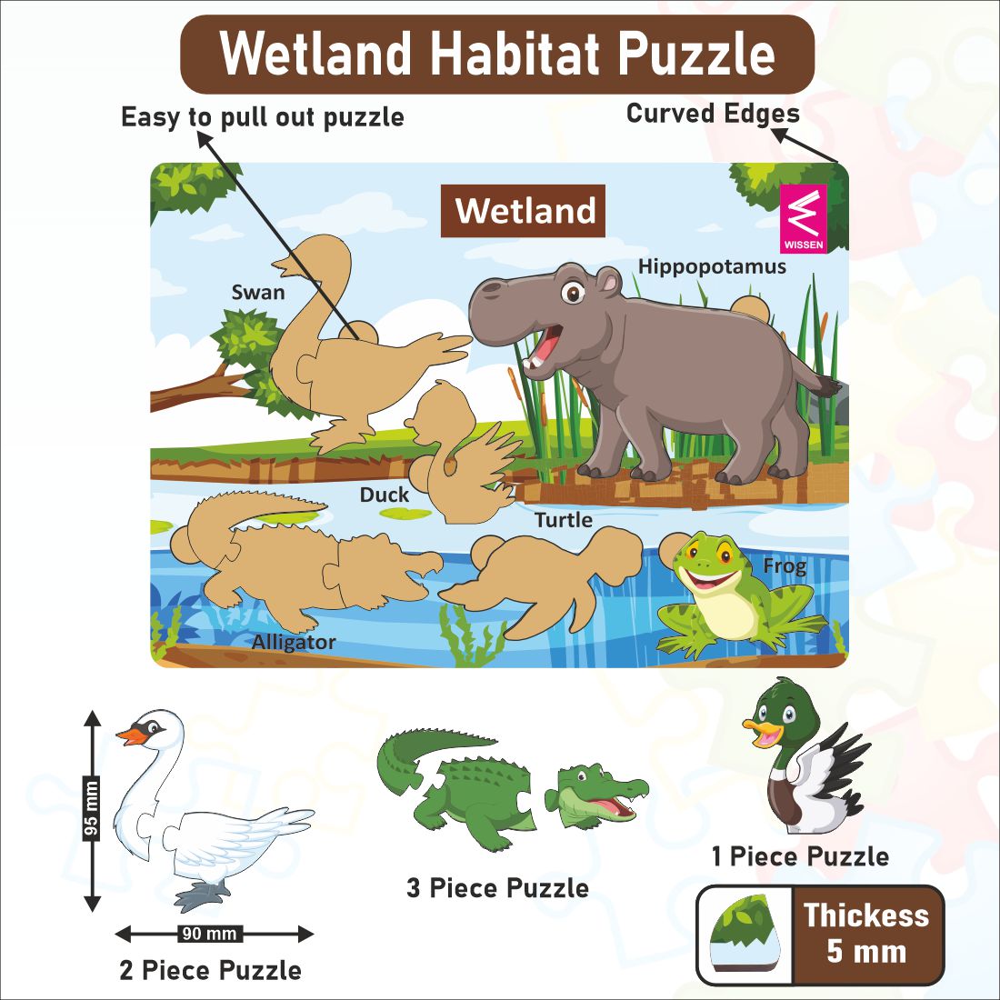 Wooden Habitat Learning Puzzle board game for kids Set of 6
