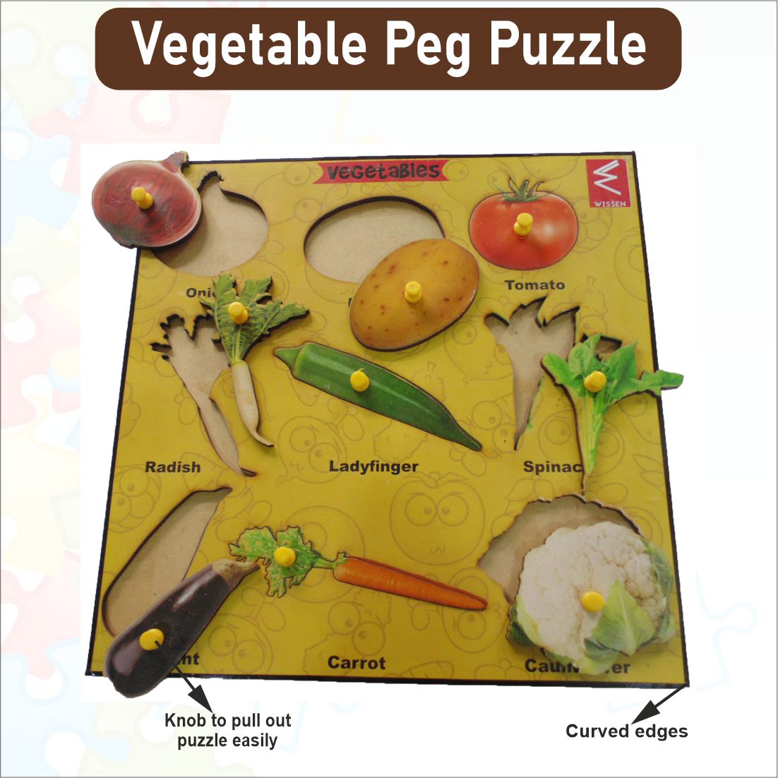 Wooden Vegetable Learning Educational Peg Board Puzzle -12 *12 inch