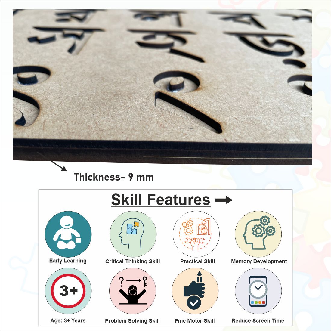 Wooden Dual Side Trio Bengali Consonant, Swar and bengali Number 1-10 Tracing board- 12*9 inch for kids