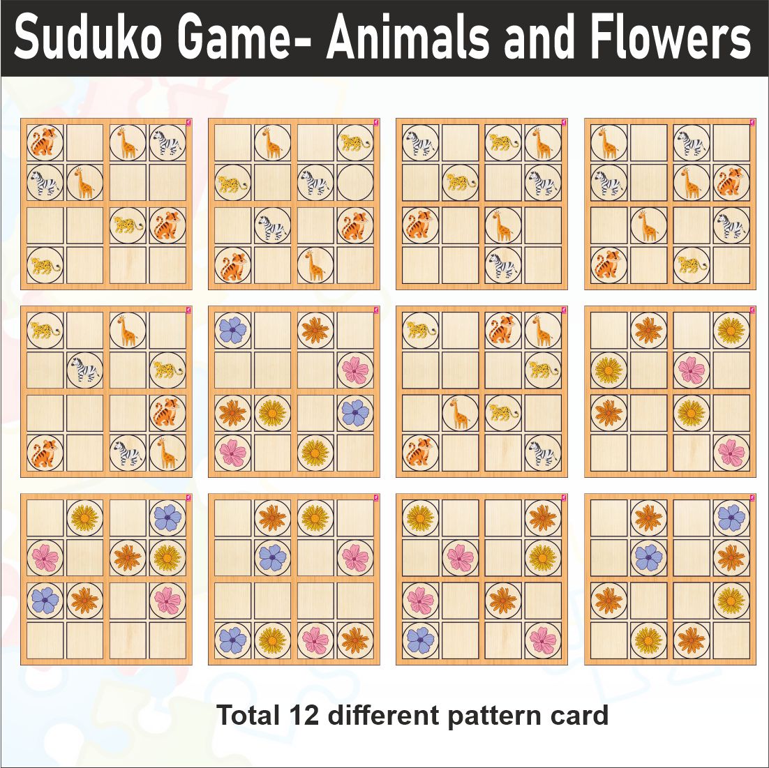 Wooden Sudoku Game Animals and Flowers