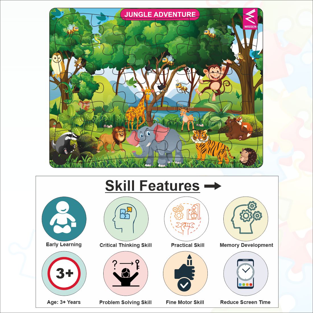 Wooden Jigsaw puzzle -12*9 inch- Jungle theme