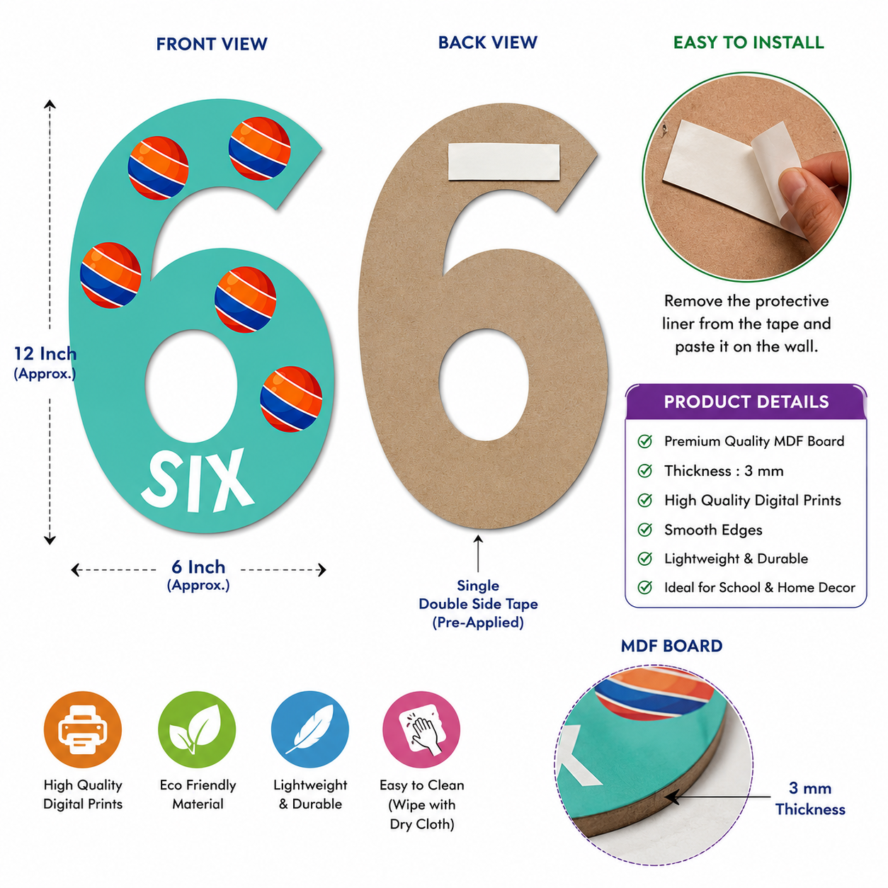 Wooden Number Wall Decor (1–10) for Kids | Educational MDF Number Cutouts