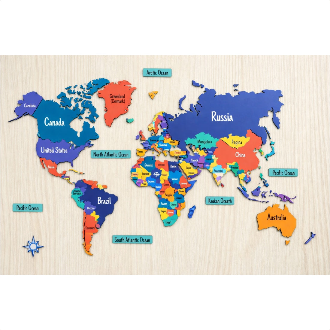 Wooden 3D World MAP Decor - The World in Layers Map
