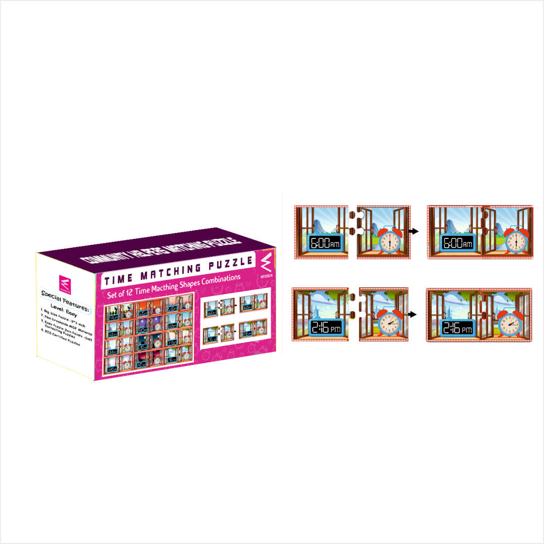 Wooden Analog and Digital Clock Matching Puzzle-3*3 inch size each puz ...