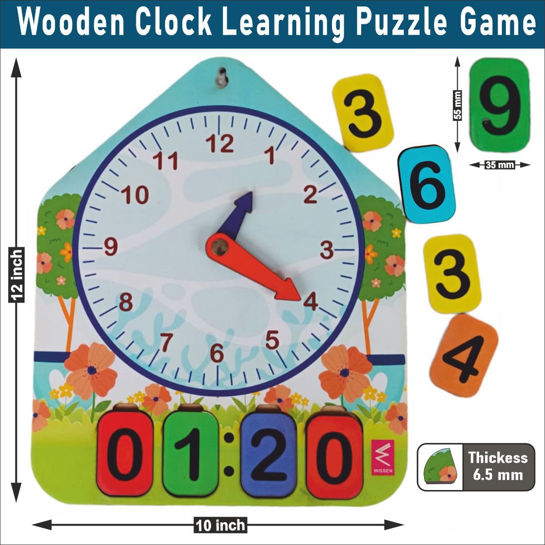 Wissen Maths & Reasoning Learning Kit for Kids Age 5–6 Years | 4-in-1 Wooden Educational Activity Games | Tangram Logical Puzzle, Visual Discrimination, Clock Learning & Arrow Matching Game | Preschool & Early Learning Toy
