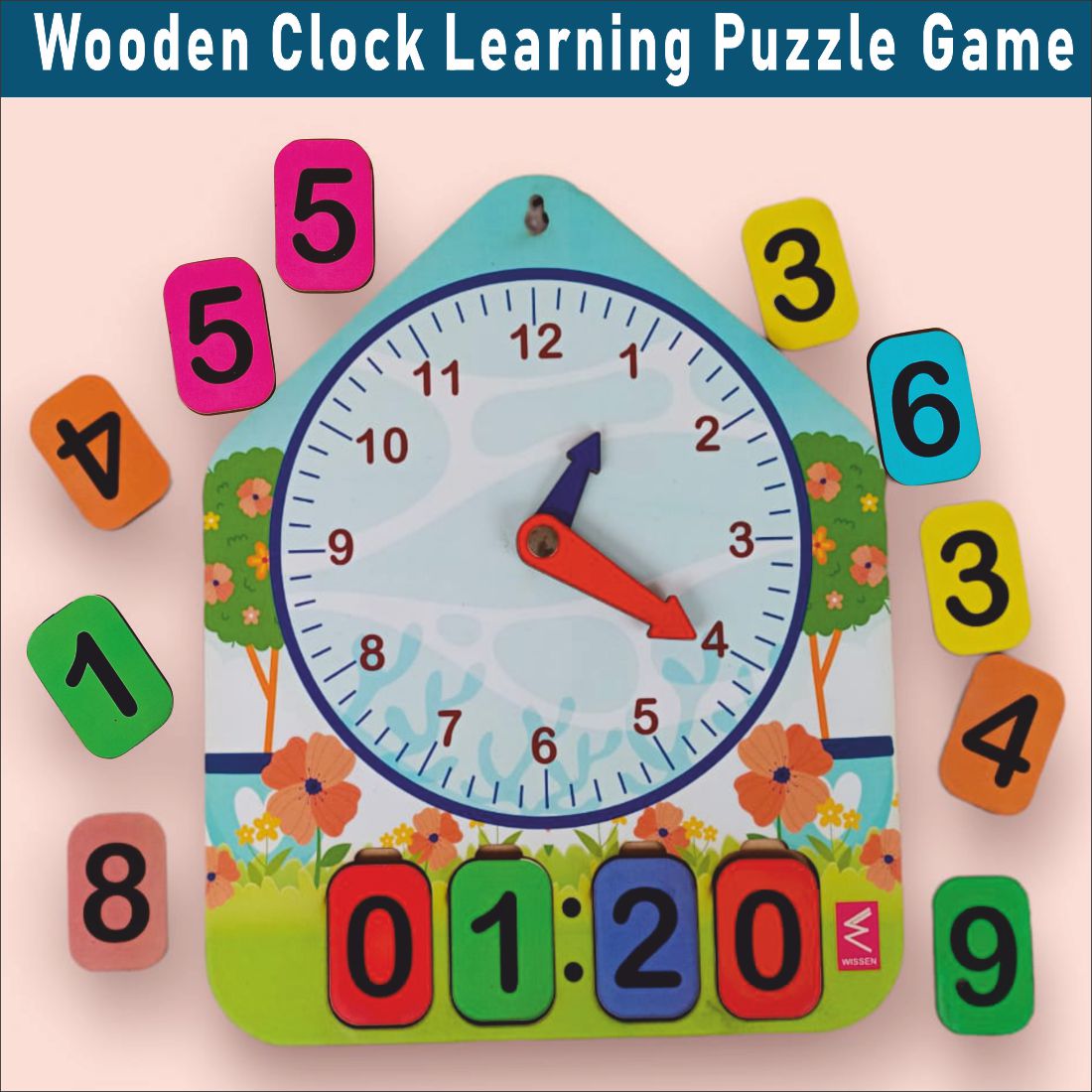 Wissen Maths & Reasoning Learning Kit for Kids Age 5–6 Years | 4-in-1 Wooden Educational Activity Games | Tangram Logical Puzzle, Visual Discrimination, Clock Learning & Arrow Matching Game | Preschool & Early Learning Toy