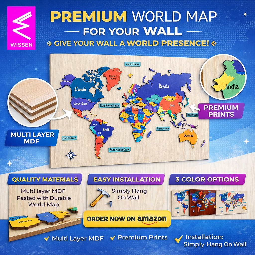 Wooden 3D World MAP Decor - The World in Layers Map