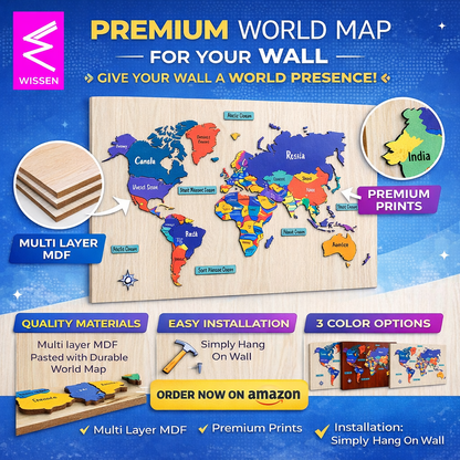 Wooden 3D World MAP Decor - The World in Layers Map