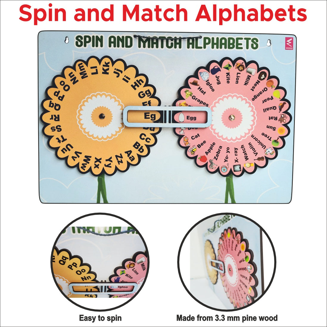 Wooden Alphabet Picture Spin Learning game