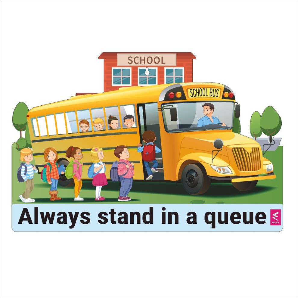 In Queue Label Wooden(MDF) Wall Decor Cutout for kids- Always stand in queue -Learnin ...