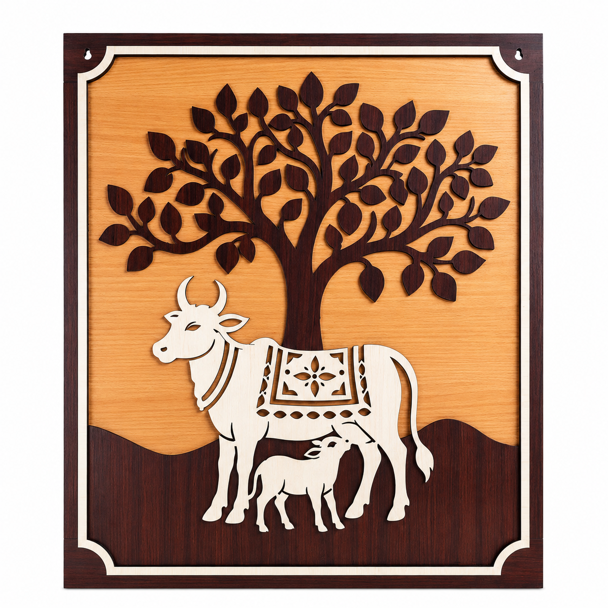Sacred Cow & Calf – Tree of Life | 3 Layer Premium Wooden Wall Art