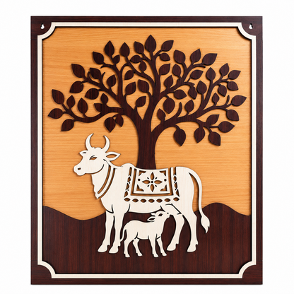 Sacred Cow & Calf – Tree of Life | 3 Layer Premium Wooden Wall Art