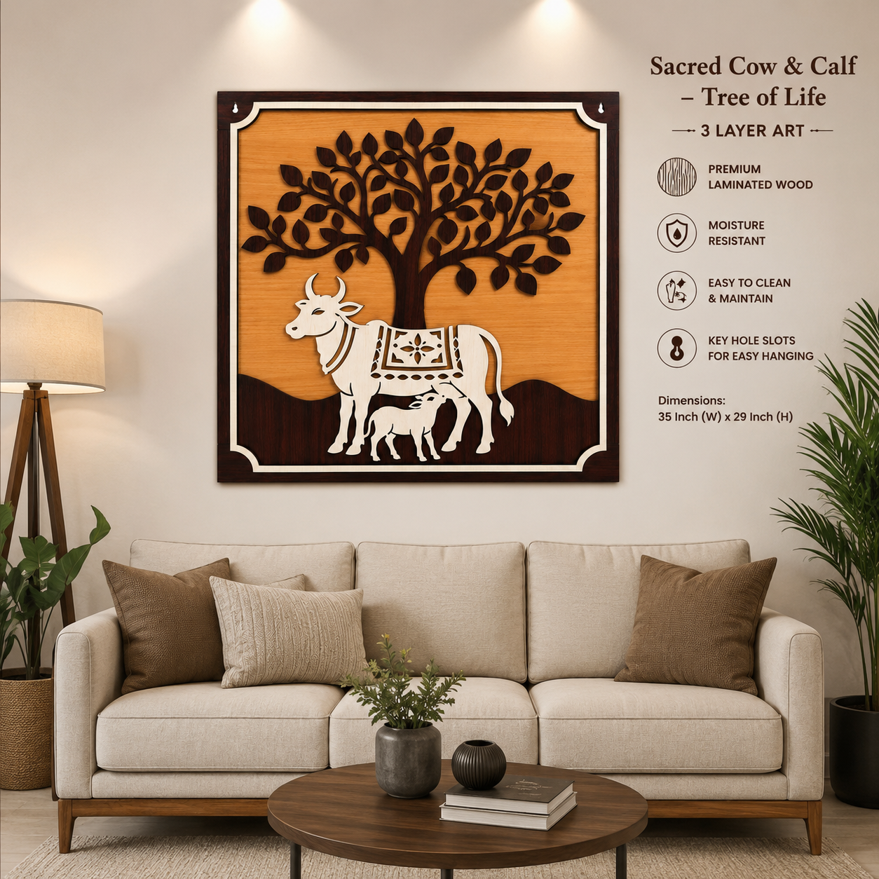 Sacred Cow & Calf – Tree of Life | 3 Layer Premium Wooden Wall Art