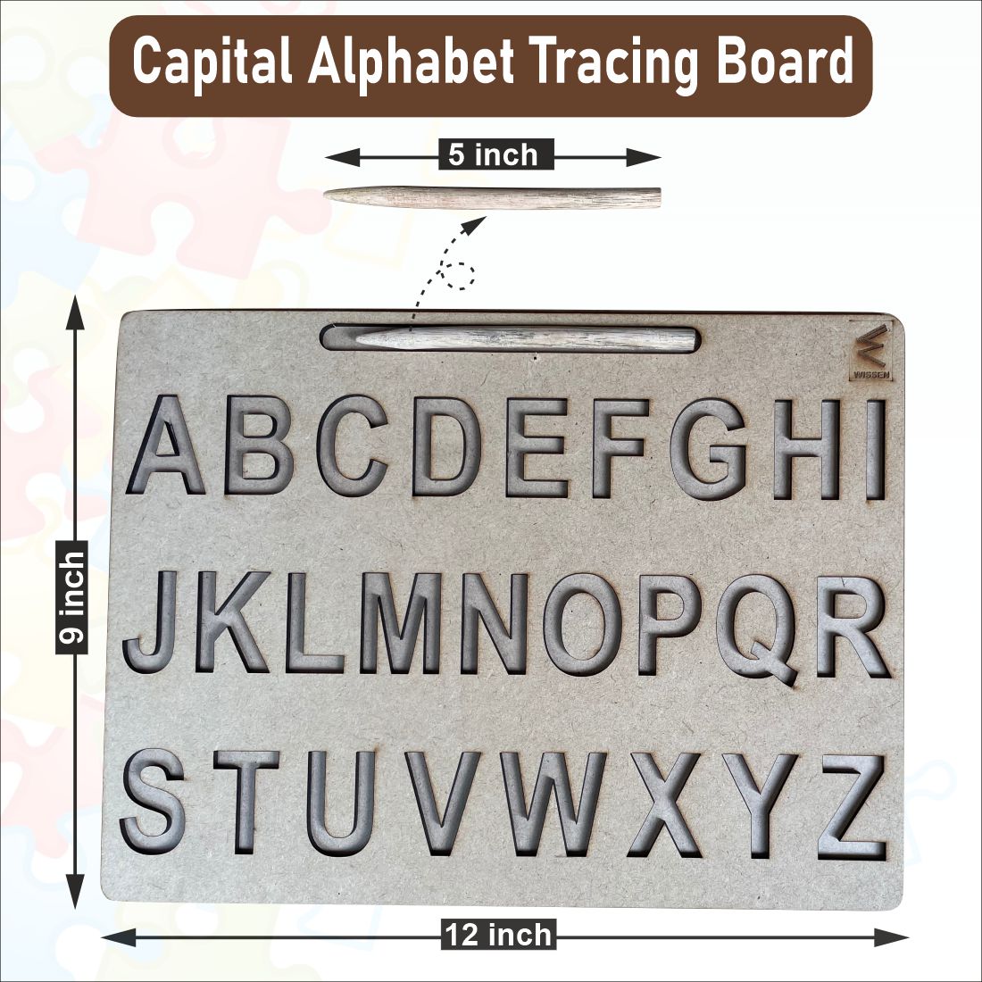 Wissen English Learning Kit for Kids Age 3–4 Years | Wooden Alphabet Matching Puzzle, Capital & Small Letter Tracing Boards & Alphabet Matching Game | Preschool Educational Toys for Early Learning