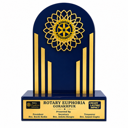 Premium Royal Blue Recognition Trophy- Wooden - 10 inch