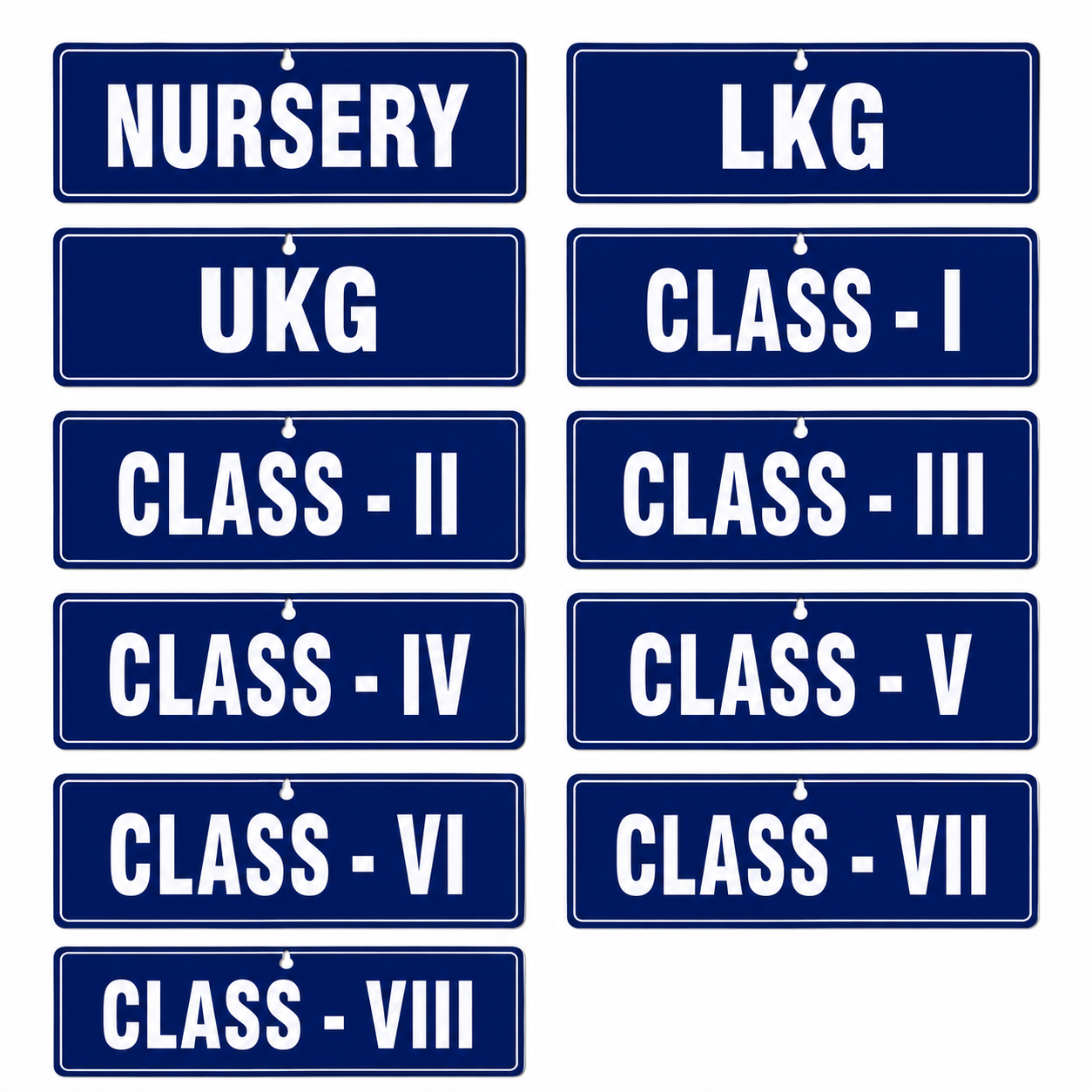 Nursery – Class VIII Sign Board (Single Side) - MDF - 12*4 inch each- Set of 11 Signage