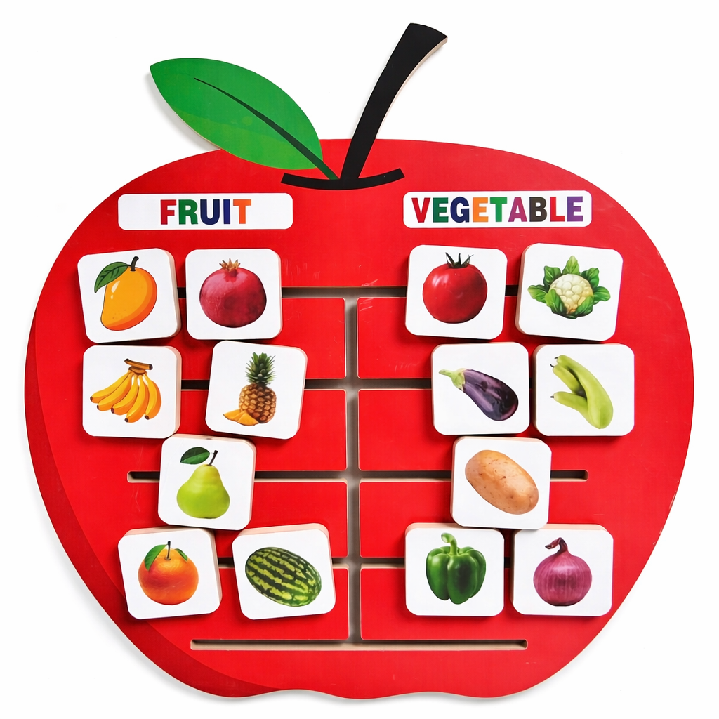 Wooden Fruit & Vegetable Sorting Board | Montessori Classification Learning Activity